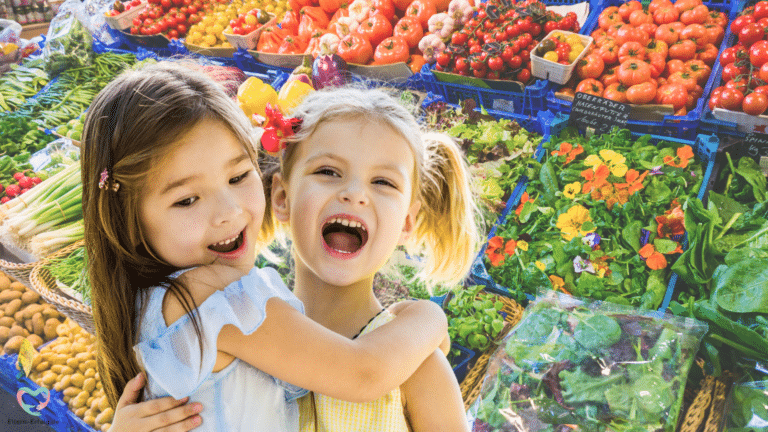 Besuch auf dem Bauernmarkt mit Kindern